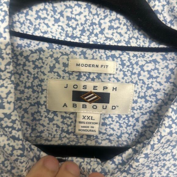 NWT Joseph Abboud Mens‎ Blue Modern Fit Floral Short Sleeve Button Up Shirt XXL - Picture 5 of 8